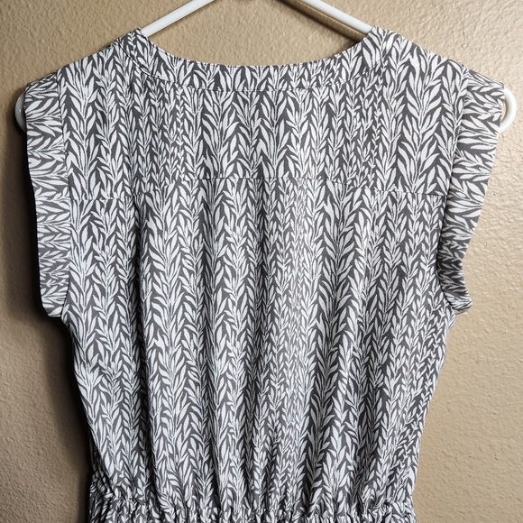 Loft Womens Gray/White Foliage Print Sleeveless Cinch Tie Waist Dress-Size XS - Picture 5 of 7